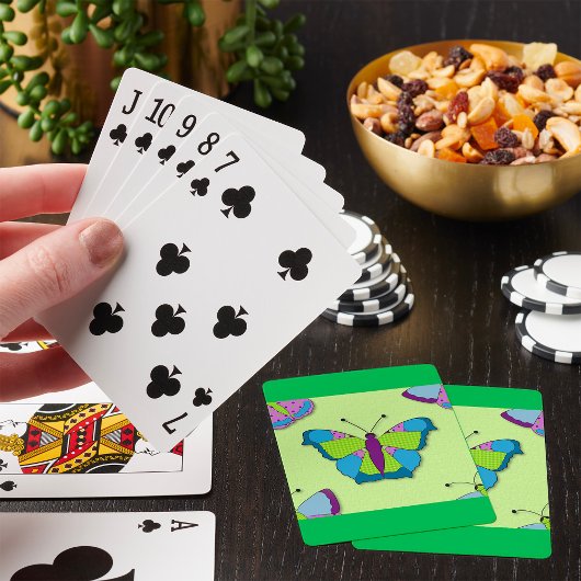 Patchwork-Schmetterlingsmuster auf Grün Spielkarten
