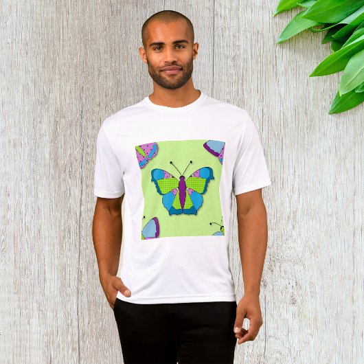 Patchwork-Schmetterlingsmuster auf Grün T-Shirt