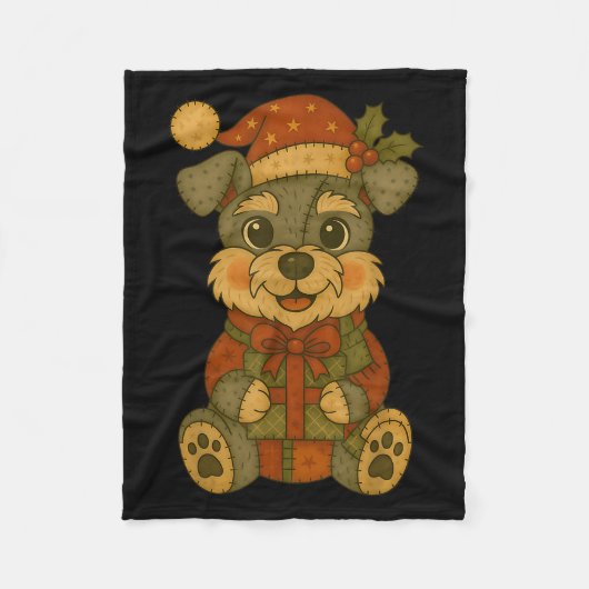 Patchwork Schnauzer Dog mit Weihnachtsmannmütze fü Fleecedecke (Vorderseite)