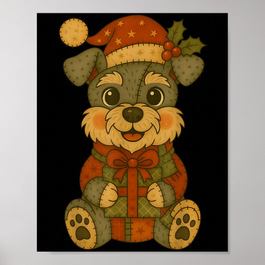 Patchwork Schnauzer Dog mit Weihnachtsmannmütze fü Poster (Vorne)