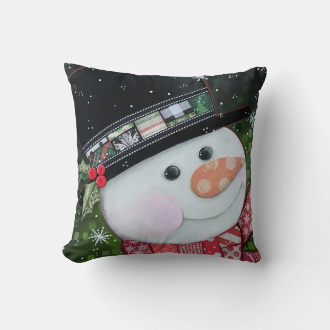 Patchwork-Schneemann 16"" Kissen des Wurfs-x16 (Vorderseite)