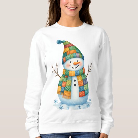 Patchwork-Schneemann Farbiger Winter Weihnachten Sweatshirt (Vorderseite)