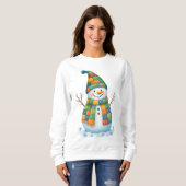 Patchwork-Schneemann Farbiger Winter Weihnachten Sweatshirt (Vorne ganz)