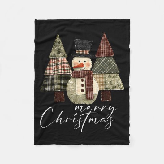Patchwork-Schneemann, Patchwork-Weihnachtsbaum Lus Fleecedecke (Vorderseite)