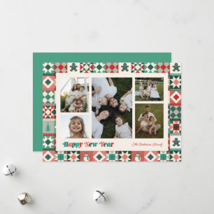 Patchwork Silvester Rot und Grün Foto Feiertagskarte