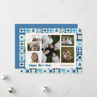 Patchwork Silvester Schattierungen von Blau Feiertagskarte