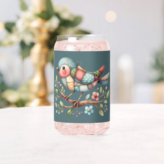 Patchwork-Singvogel auf blühendem Ast Dosenglas (Insitu (Hochzeit))