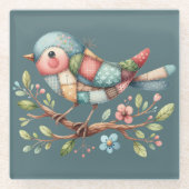 Patchwork-Singvogel auf blühendem Ast Glasuntersetzer (Vorderseite)