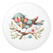 Patchwork-Singvogel auf blühendem Ast Keramikknauf (Vorderseite)
