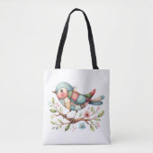 Patchwork-Singvogel auf blühendem Ast Tasche (Vorderseite)