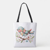 Patchwork-Singvogel auf blühendem Ast Tasche (Rückseite)