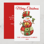 Patchwork Snowman Christmas Feiertagskarte (Vorne/Hinten)