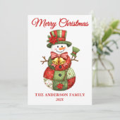 Patchwork Snowman Christmas Feiertagskarte (Stehend Vorderseite)