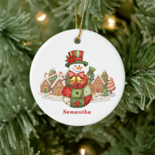 Patchwork Snowman Christmas Keramik Ornament