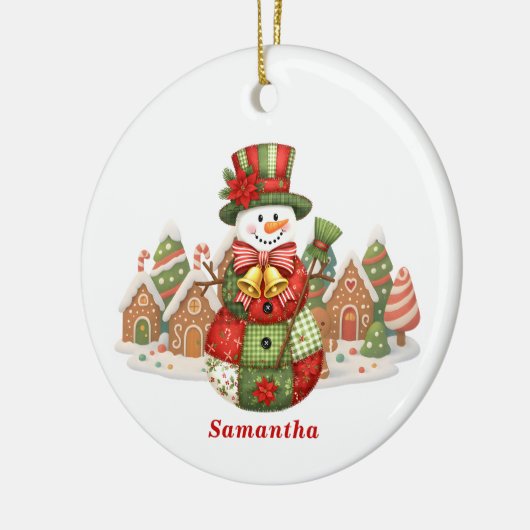 Patchwork Snowman Christmas Keramik Ornament (Links)