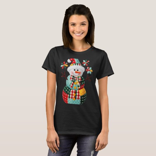 Patchwork Snowman Christmas Preppy Cute Xmas Men W T-Shirt (Vorne ganz)