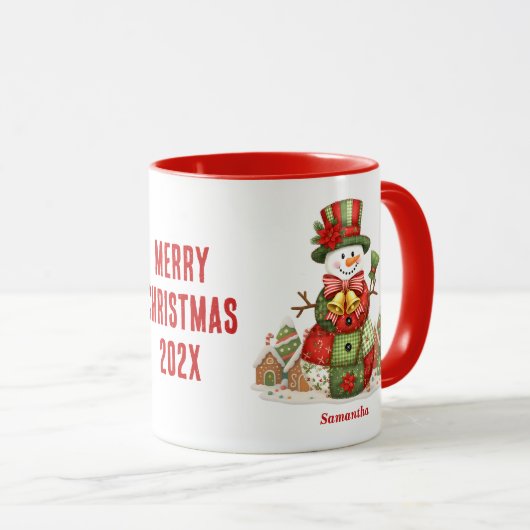 Patchwork Snowman Christmas Tasse (VorderseiteRechts)