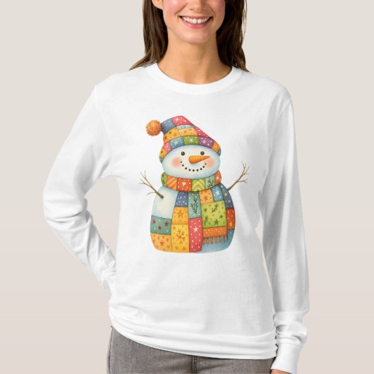Patchwork Snowman Colorado Winterweihnachtsfest T-Shirt (Vorderseite)
