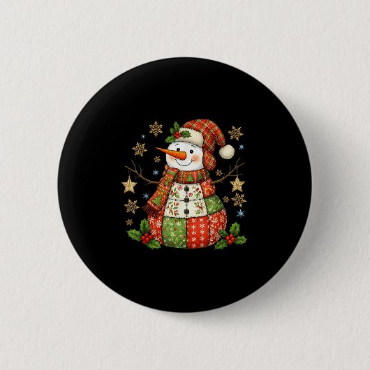 Patchwork Snowman Preppy Girly Christmas Xmas Holi Button (Vorderseite)