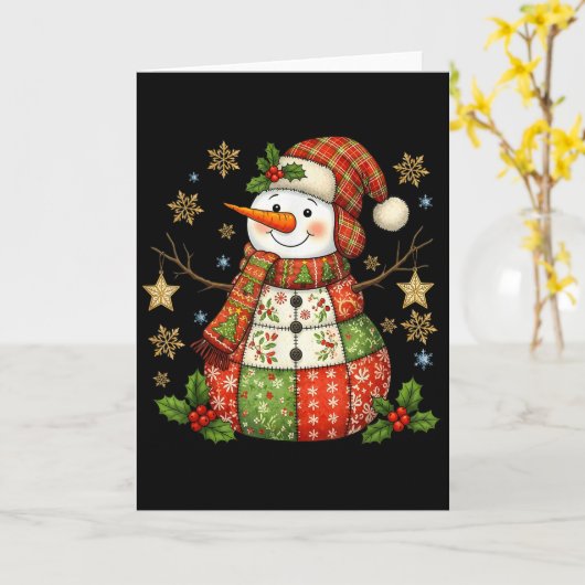 Patchwork Snowman Preppy Girly Christmas Xmas Holi Karte (Gelbe Blume)