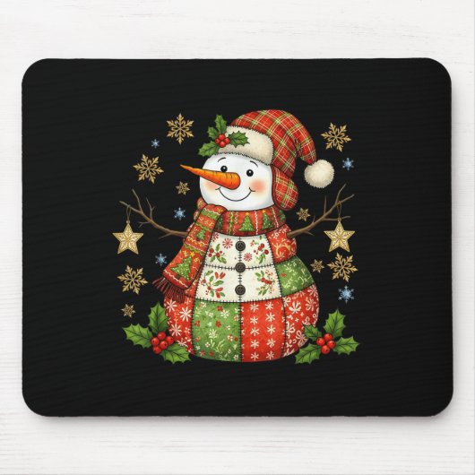 Patchwork Snowman Preppy Girly Christmas Xmas Holi Mousepad (Vorne)