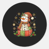 Patchwork Snowman Preppy Girly Christmas Xmas Holi Runder Aufkleber (Vorderseite)