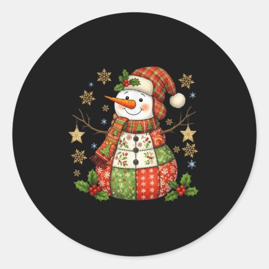 Patchwork Snowman Preppy Girly Christmas Xmas Holi Runder Aufkleber (Vorderseite)