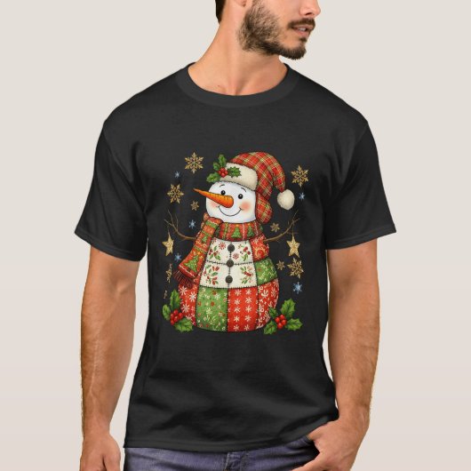 Patchwork Snowman Preppy Girly Christmas Xmas Holi T-Shirt (Vorderseite)