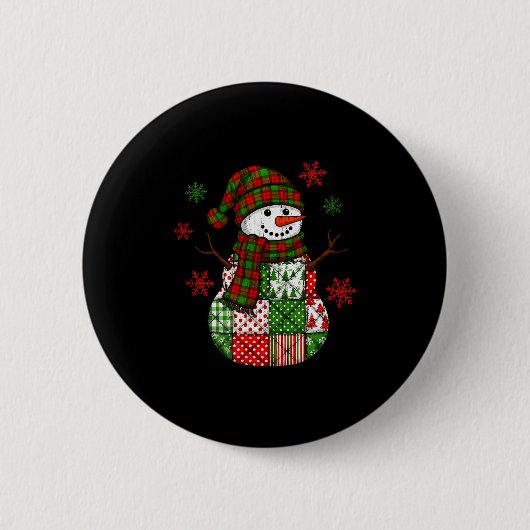 Patchwork Snowman, Retro Funny Christmas  Button (Vorderseite)