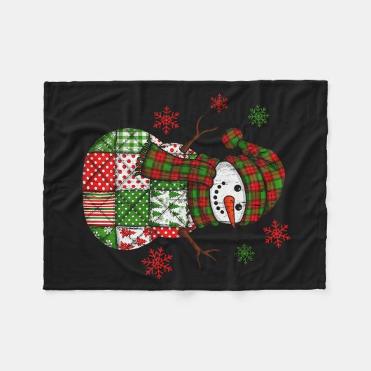 Patchwork Snowman, Retro Funny Christmas Fleecedecke (Vorderseite (Horizontal))