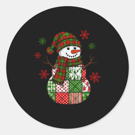 Patchwork Snowman, Retro Funny Christmas  Runder Aufkleber (Vorderseite)