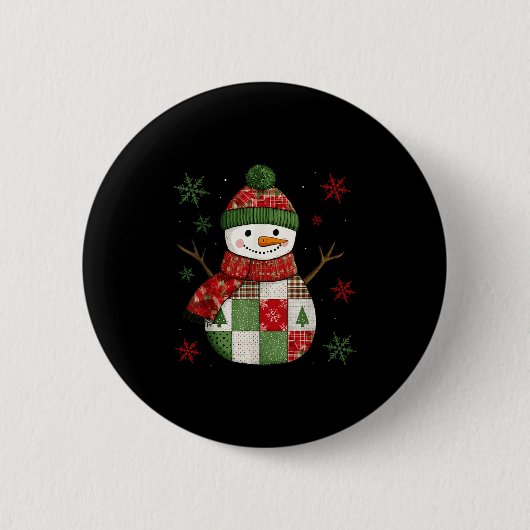 Patchwork Snowman Retro Funny Christmas Snowman Ho Button (Vorderseite)