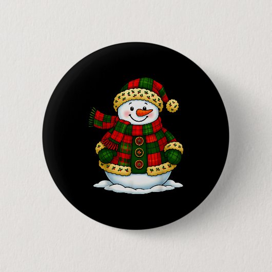Patchwork Snowman Retro Funny Christmas Snowman Ho Button (Vorderseite)