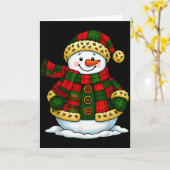 Patchwork Snowman Retro Funny Christmas Snowman Ho Karte (Gelbe Blume)