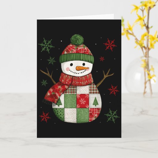 Patchwork Snowman Retro Funny Christmas Snowman Ho Karte (Gelbe Blume)