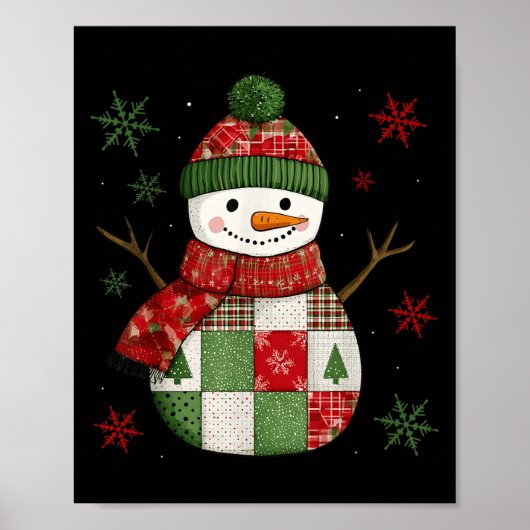 Patchwork Snowman Retro Funny Christmas Snowman Ho Poster (Vorne)
