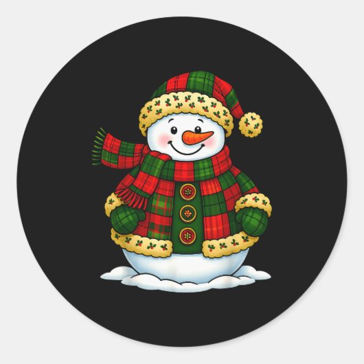 Patchwork Snowman Retro Funny Christmas Snowman Ho Runder Aufkleber (Vorderseite)
