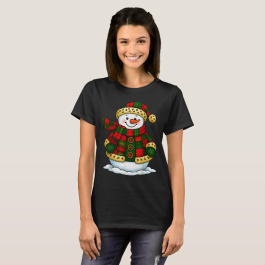 Patchwork Snowman Retro Funny Christmas Snowman Ho T-Shirt (Vorne ganz)
