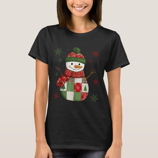 Patchwork Snowman Retro Funny Christmas Snowman Ho T-Shirt (Vorderseite)