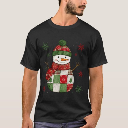 Patchwork Snowman Retro Funny Christmas Snowman Ho T-Shirt (Vorderseite)
