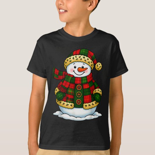 Patchwork Snowman Retro Funny Christmas Snowman Ho T-Shirt (Vorderseite)