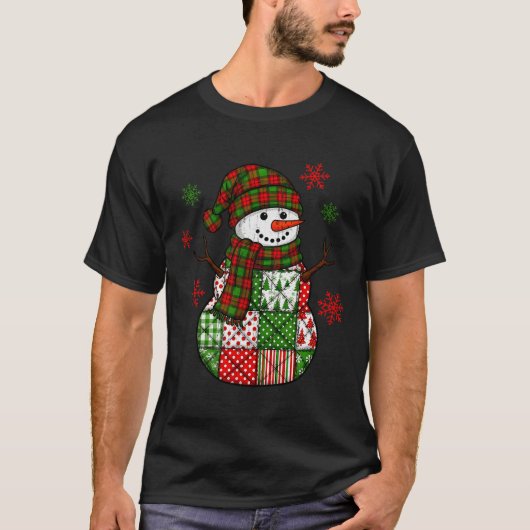 Patchwork Snowman, Retro Funny Christmas T-Shirt (Vorderseite)