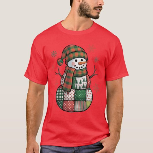 Patchwork Snowman Retro Funny Christmas Xmas Snowm T-Shirt (Vorderseite)