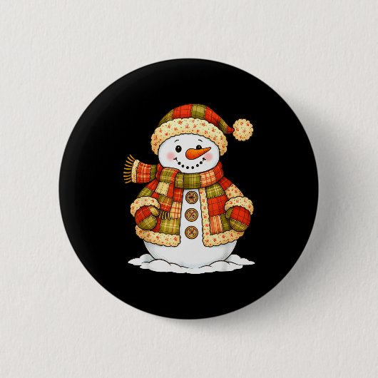 Patchwork Snowman Retro Funny Snowman Holiday Chri Button (Vorderseite)