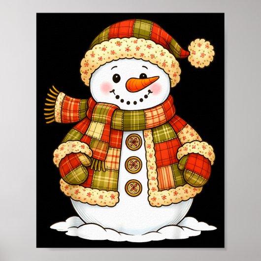 Patchwork Snowman Retro Funny Snowman Holiday Chri Poster (Vorne)