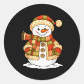 Patchwork Snowman Retro Funny Snowman Holiday Chri Runder Aufkleber (Vorderseite)