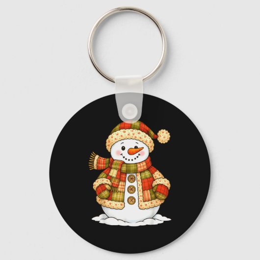 Patchwork Snowman Retro Funny Snowman Holiday Chri Schlüsselanhänger (Vorderseite)