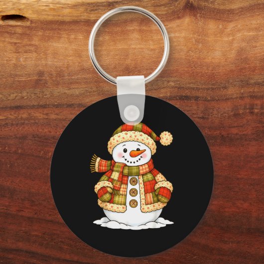Patchwork Snowman Retro Funny Snowman Holiday Chri Schlüsselanhänger (Vorderseite)