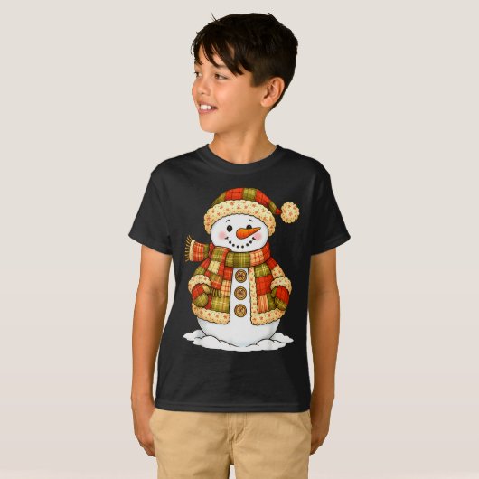 Patchwork Snowman Retro Funny Snowman Holiday Chri T-Shirt (Vorne ganz)