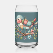 Patchwork Songbird auf der blühenden Zweigstelle Dosenglas (Vorderseite)